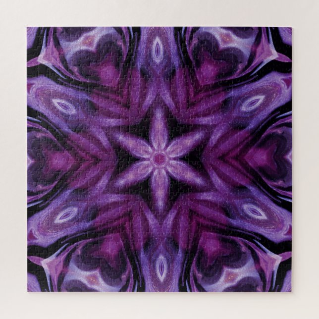 Purple Glitter Heart & Flower Kaleidoscope Pattern Jigsaw Puzzle (Vertical)