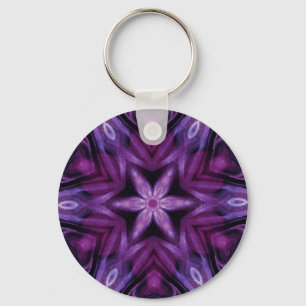 Purple Glitter Heart & Flower Kaleidoscope Pattern Keychain