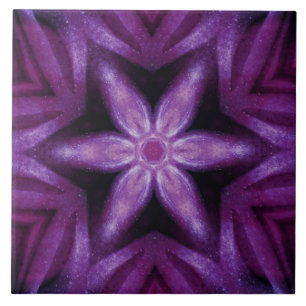 Purple Glitter Heart & Flower Kaleidoscope Pattern Tile