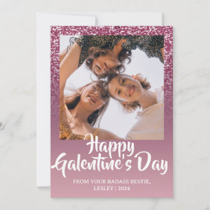 purple glitter Heart Happy Galentines day bestie Holiday Card