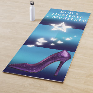 Purple Glitter High Heel Shoe on Blue Gradient   Yoga Mat