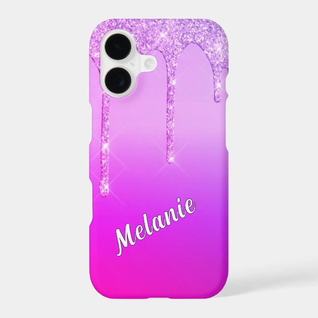 Purple Glitter iPhone Case Personalized Name (Back)