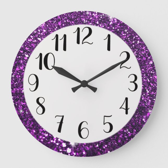 Purple Glitter Large Clock (Front)