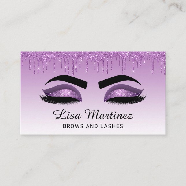 Purple Glitter Lash Brow Beauty Business Card (Front)