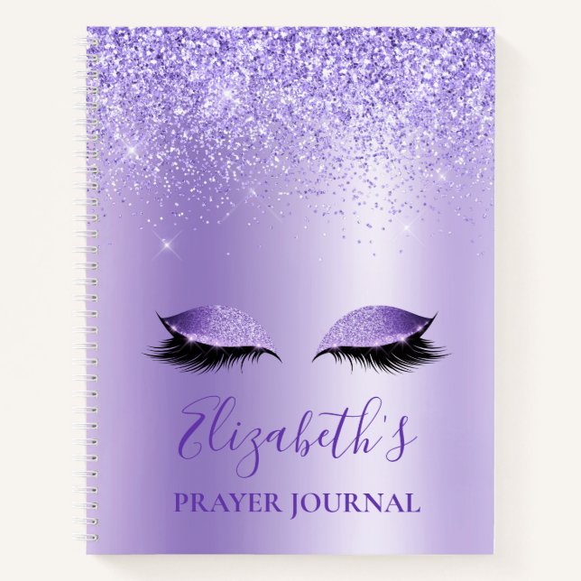 Purple Glitter Lashes Notebook Prayer Journal  (Front)