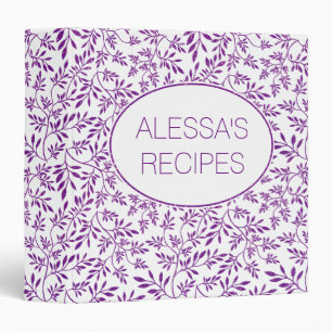 Purple glitter leaves pattern trendy recipe binder