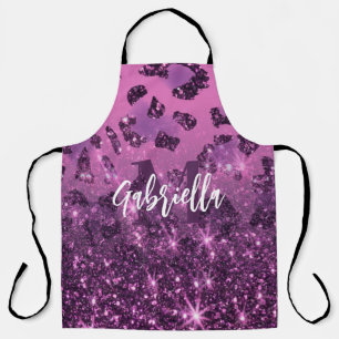 Purple Glitter Leopard Print Apron