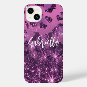 Purple Glitter Leopard Print iPhone 14 Plus Case