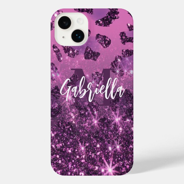 Purple Glitter Leopard Print iPhone Case (Back)