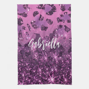 Purple Glitter Leopard Print Kitchen Towel