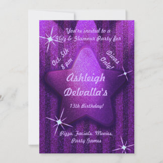 Purple Glitter-Like Birthday Party Invitations