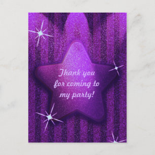 Purple Glitter-Like Star Birthday Thank You Cards