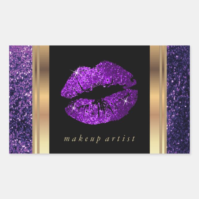 Purple Glitter Lips and Elegant Gold Accents Sticker (Front)