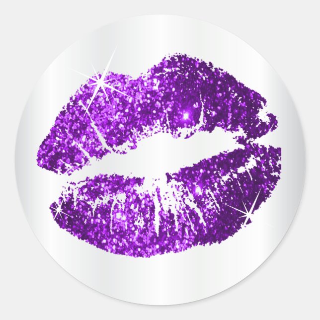 Purple Glitter Lips Classic Round Sticker (Front)