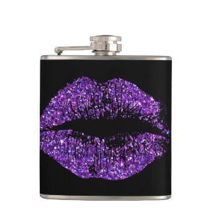Purple Glitter Lips Hip Flask