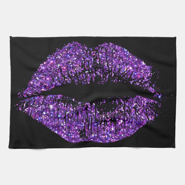 Purple Glitter Lips Kitchen Towel (Horizontal)