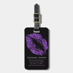 Purple Glitter Lips Luggage Tag