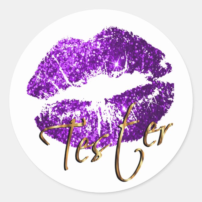 Purple Glitter Lips - Tester Classic Round Sticker (Front)
