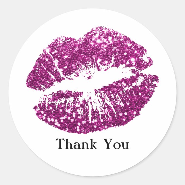 Purple Glitter Lips Thank You Classic Round Sticker (Front)