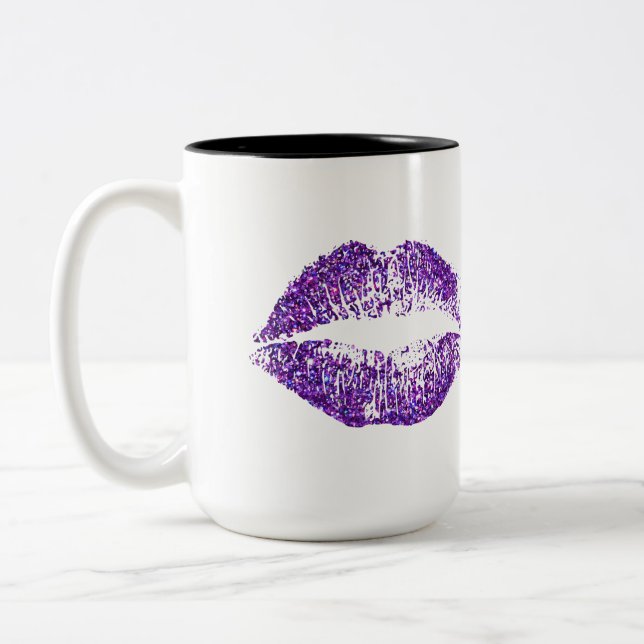 Purple Glitter Lips Two-Tone Coffee Mug (Left)