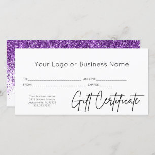 Purple Glitter Logo Business Gift Certificate