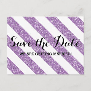 Purple Glitter Look Stripes Save the Date Postcard