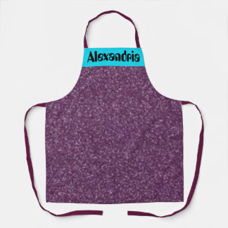 Purple Glitter Look Teal Girls Women Custom Name Apron