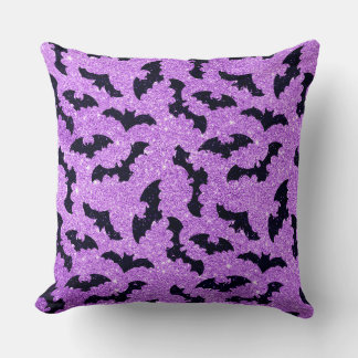 PURPLE GLITTER LOOK WITH BLACK BATS THROW PILLOW