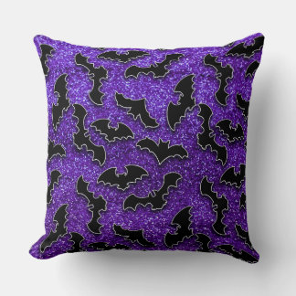 PURPLE GLITTER LOOK WITH BLACK BATS THROW PILLOW