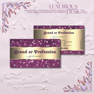 Purple Glitter Luminous Sparkle Stars Gold Border Business Card