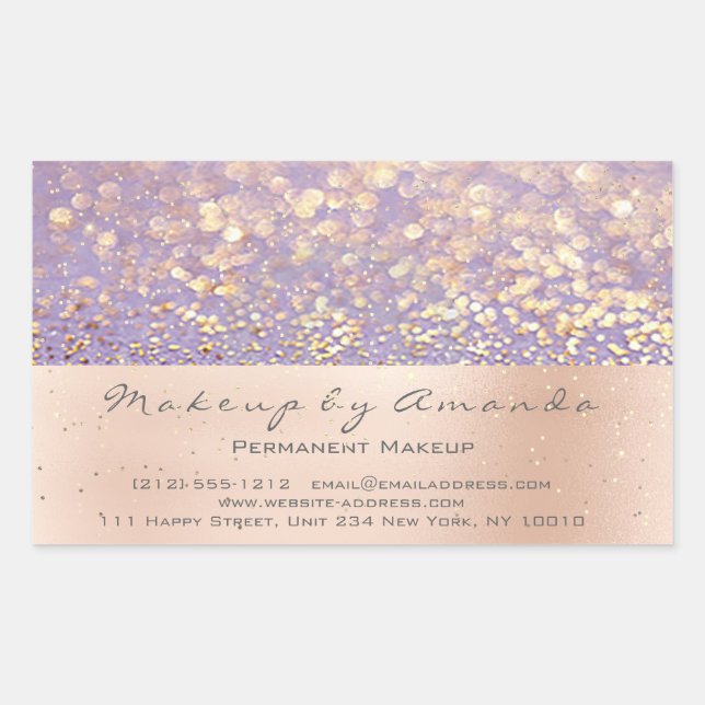 Purple Glitter Makeup Gold Confetti Blush RSVP Sticker (Front)