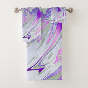 Purple glitter marble bath towel set