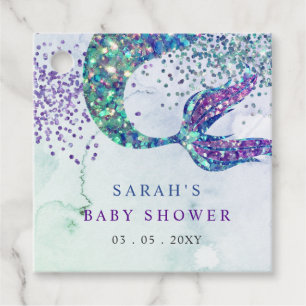 Purple Glitter Mermaid Baby Shower  Favour Tags