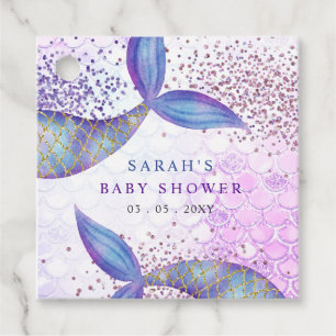 Purple Glitter Mermaid Baby Shower  Favour Tags