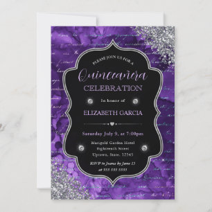 Purple Glitter Mermaid Letters Quinceanera Invitation