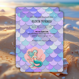 Purple Glitter Mermaid Under the Sea Baby Shower Invitation