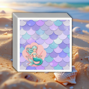Purple Glitter Mermaid Under the Sea Baby Shower Napkin