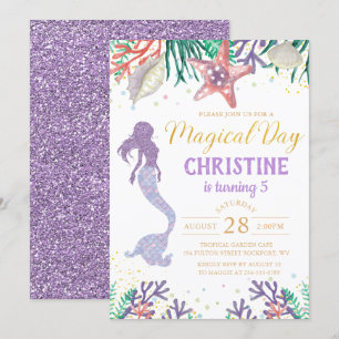 Purple Glitter Mermaid Under The Sea Birthday Invitation