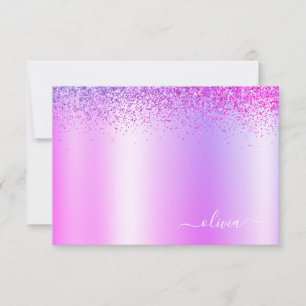Purple Glitter Metal Monogram Glam Name Thank You Card