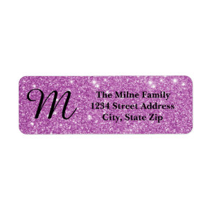 Purple Glitter Monogram Address Labels
