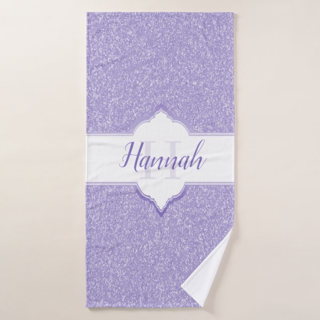 Purple Glitter Monogram Bath Towels (Bath Towel)