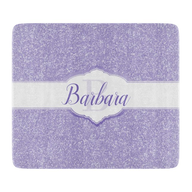 Purple Glitter Monogram Cutting Board (Front)