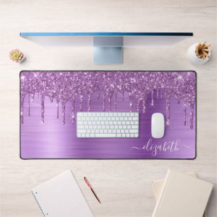 Purple Glitter Monogram Desk Mat