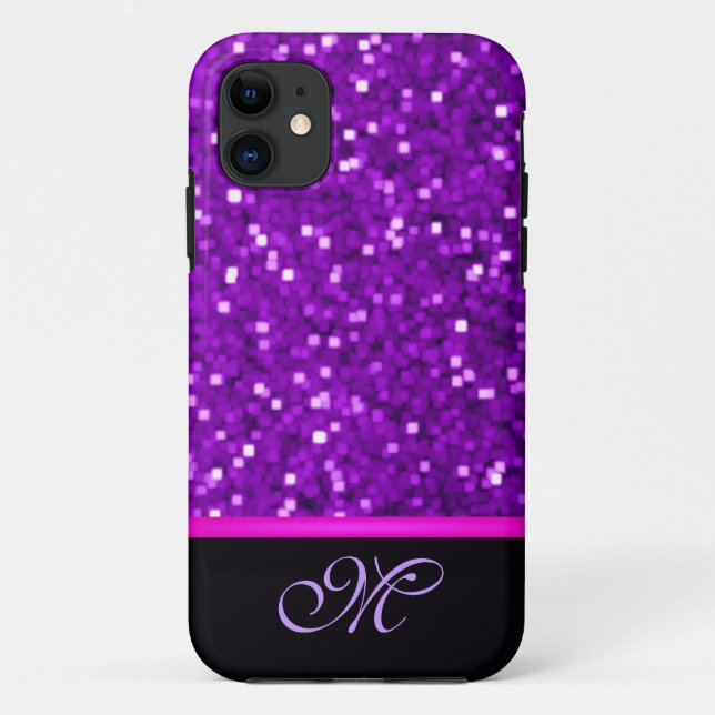 Purple Glitter Monogram Girly Mom Sparkle Bling Case-Mate iPhone Case (Back)