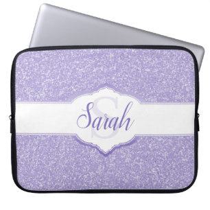 Purple Glitter Monogram Laptop Sleeve