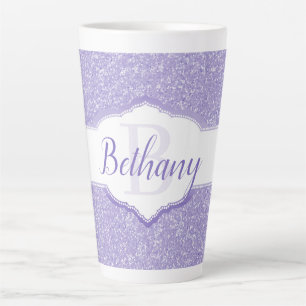 Purple Glitter Monogram Latte Mug