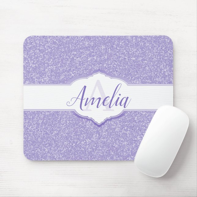 Purple Glitter Monogram Mouse Pad (With Mouse)