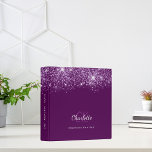 Purple glitter monogram name school office binder<br><div class="desc">A stylish deep purple background,  white and purple coloured text. Decorated with faux glitter dust.   Personalize and add your first name,  monogram initials and your full name name on the front.
Spine: add your own text.</div>