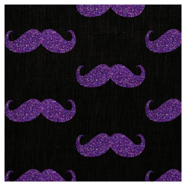 Purple Glitter Moustache Fabric (Swatch)