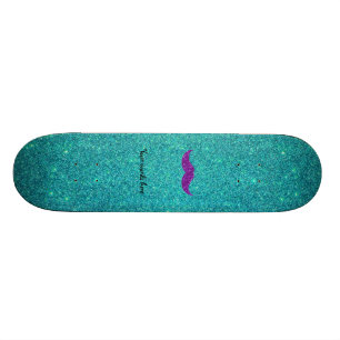 Purple glitter moustache turquoise glitter skateboard
